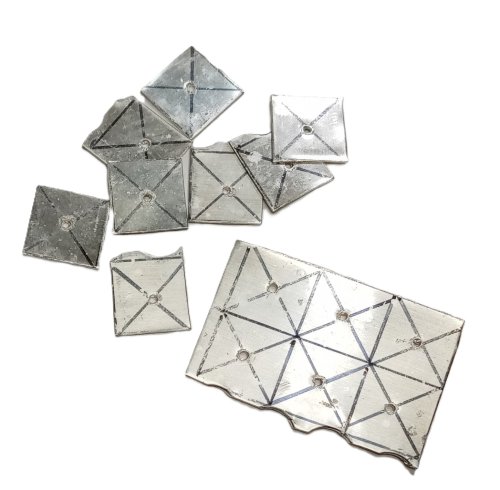Judy Larson's Domed Stud with Drop Loop - , Metalwork, Cutting, Cutting Tool, Cutters, How To Punch Holes, Hole Punching, Punch A Hole, Stamping, Stamps, Butane Torch, Soldering, Solder, Drill a hole in the center of each square.